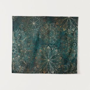 Tapete De Parede Padrão Floral Verde Elegante, Dourado e Teal