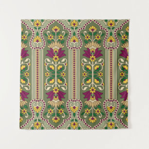 Tapete De Parede Padrão geométrico de Mughal Paisley no fundo verde