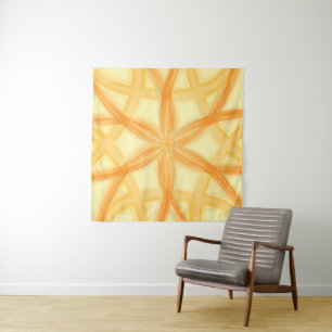 Tapete De Parede Padrão Geométrico Floral Laranja Dourado