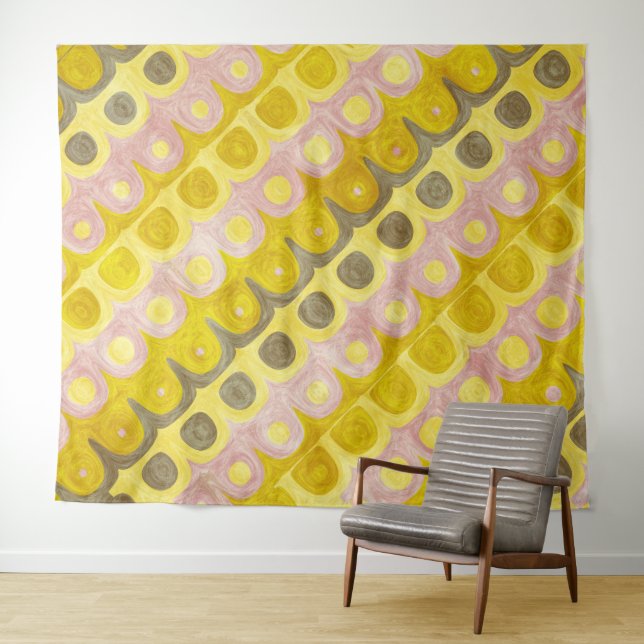 Tapete De Parede Padrão Geométrico Retro em Amarelo e Rosa (In Situ (Horizontal))