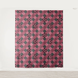 Tapete De Parede Padrão geométrico rosa-cinza com flores