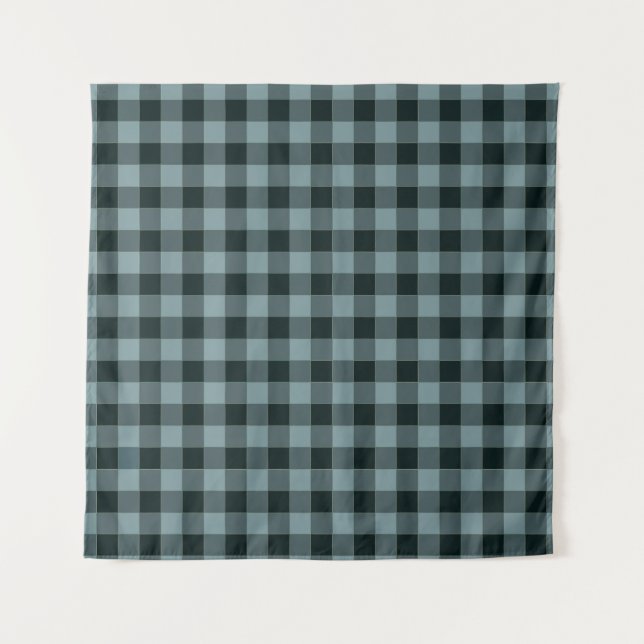 Tapete De Parede Padrão Gingham Preto Azul Verificado (Frente)