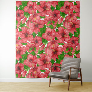 Tapete De Parede Padrão hibiscus vermelho II