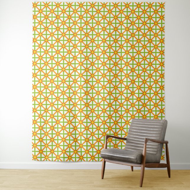 Tapete De Parede Padrão Laranja Verde e Amarelo Retroinspirado (In Situ)