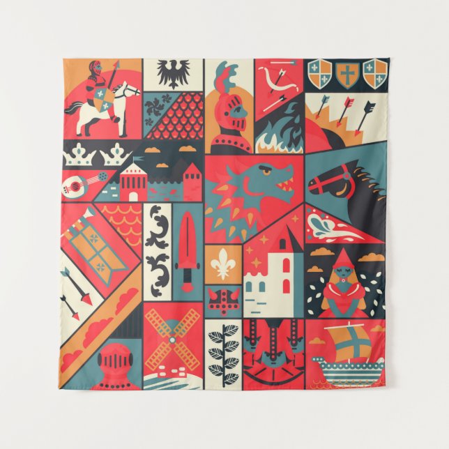 Tapete De Parede Padrão medieval sem descontinuidades design. Texto (Frente)