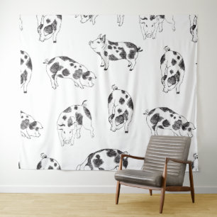 Tapete De Parede Padrão Minimalista de Linha de Porco Cottagecore V