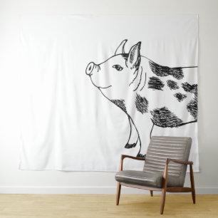 Tapete De Parede Padrão Minimalista de Linha de Porco Cottagecore V