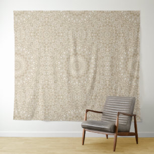 Tapete De Parede Padrão Ornamental de Mandala Bege e Branco