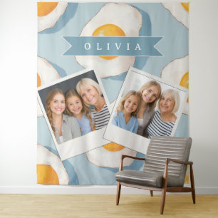 Tapete De Parede Padrão Personalizado de Ovo Frito Divertido Azul E