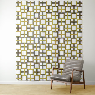 Tapete De Parede Padrão Quadrado Moderno Dourado