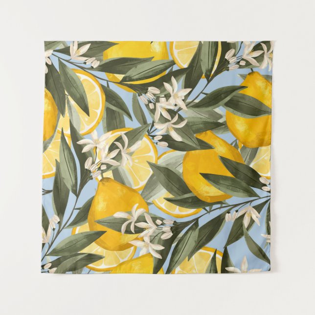 Tapete De Parede Padrão refinado com frutas amarelas de bergamota,  (Frente)