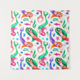 Tapete De Parede Padrão sem costura aquarelas com sereias, martelo