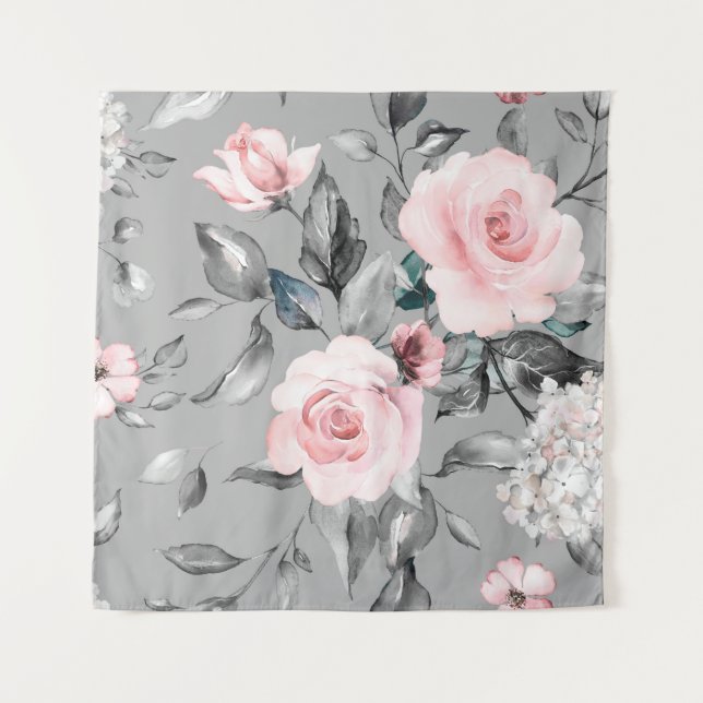 Tapete De Parede Padrão sem costura com flores e folhas de primaver (Frente)