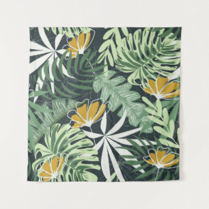 Tapete De Parede Padrão sem costura com folhas e flores tropicais