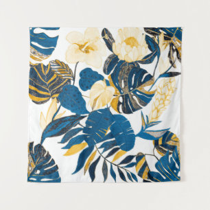 Tapete De Parede Padrão sem costura com folhas e flores tropicais