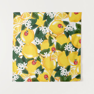 Tapete De Parede Padrão sem costura com frutas tropicais de limão d