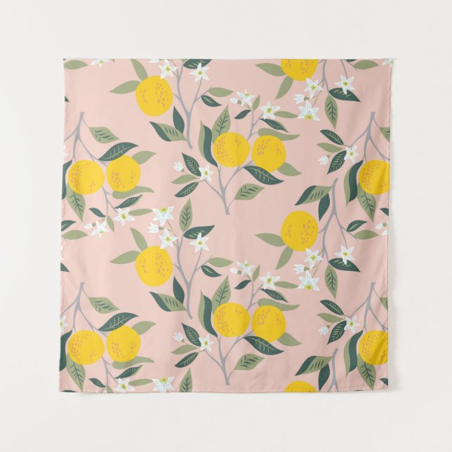 Tapete De Parede Padrão sem costura com ramificações de laranja na  (Frente)