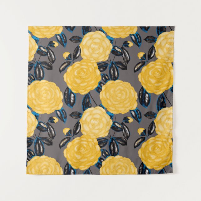 Tapete De Parede Padrão sem costura de aquarelas com flores de camé (Frente)