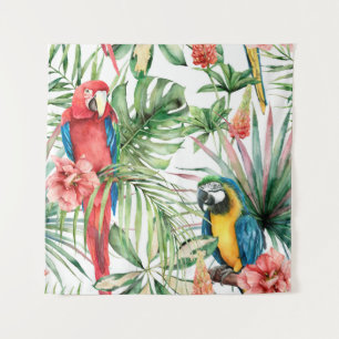 Tapete De Parede Padrão sem costura tropical aquarela com papagaio