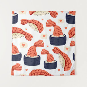 Tapete De Parede Padrão Sushi Japonês de Comida Invisível