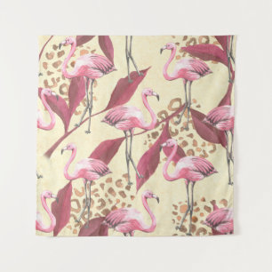 Tapete De Parede Padrão tropical sem costura com flamingo cor-de-ro