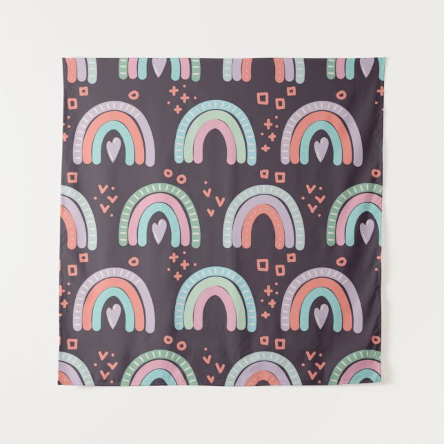Tapete De Parede  padrão uniforme com arco-íris e clipe de gotas de (Frente)