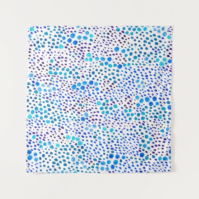 Tapete De Parede Padrão uniforme de aquarela com manchas azuis (Frente)