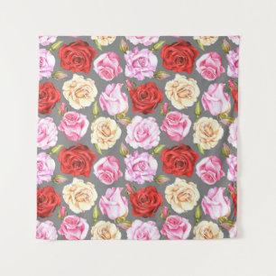 Tapete De Parede Padrão uniforme de aquarela com rosas. Sem costura