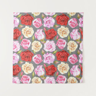 Tapete De Parede Padrão uniforme de aquarela com rosas. Sem costura