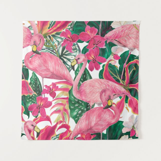 Tapete De Parede Padrão uniforme de pintura por aquarela com flamin (Frente)