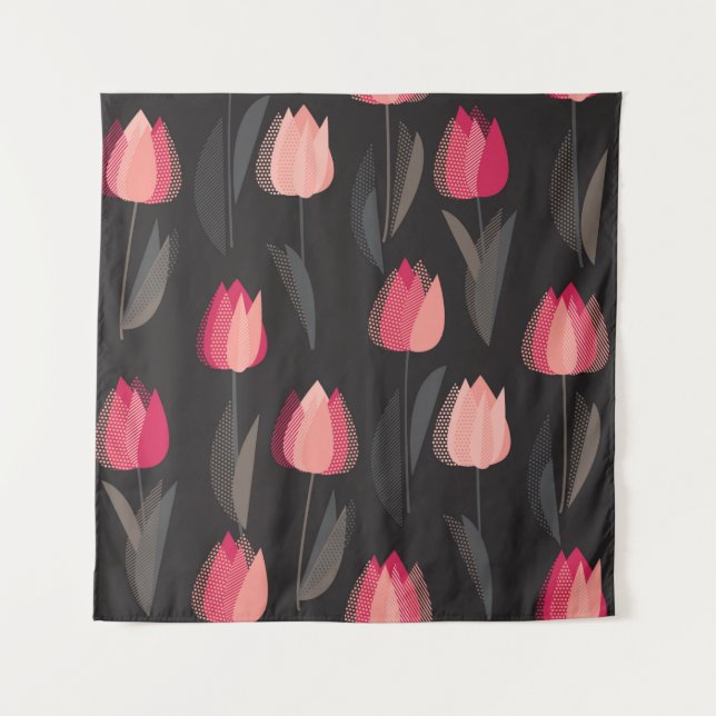 Tapete De Parede Padrão uniforme de tulipas vermelhas abstrato mode (Frente)