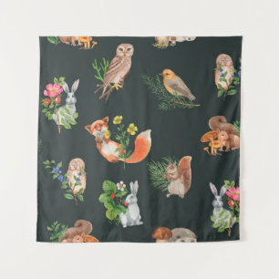 Tapete De Parede Padrão uniforme desenhado à mão com floresta aq
