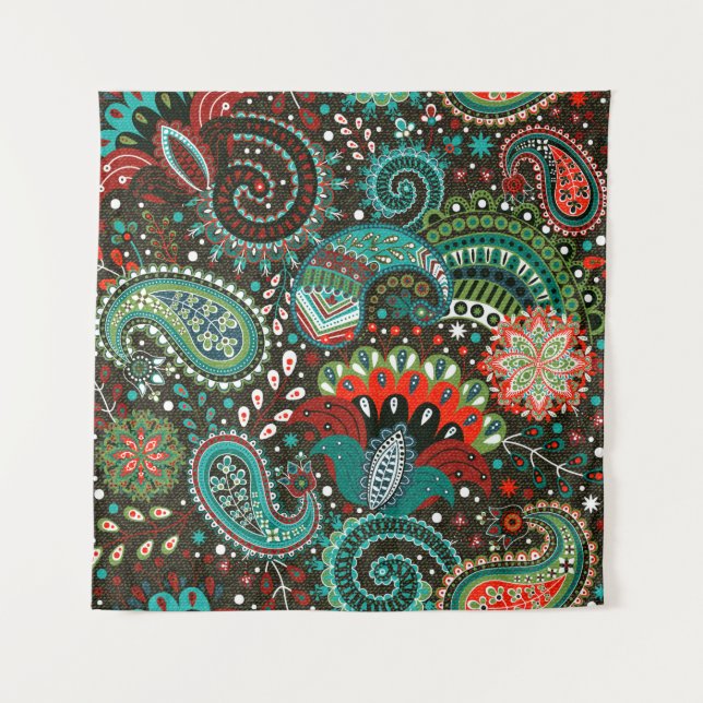 Tapete De Parede Padrão uniforme floral com elementos paisley (Frente)