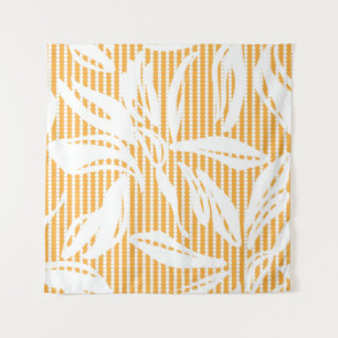 Tapete De Parede Padrão uniforme Floral Laranja com fundo estriado
