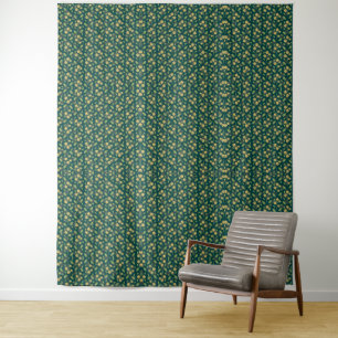 Tapete De Parede Padrão Verde Vibrante com Flores e Folhas Amarelas