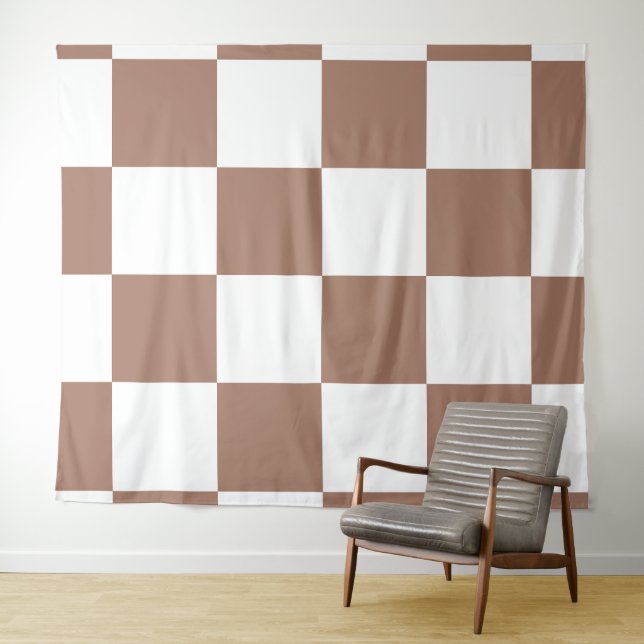 Tapete De Parede Padrão verificado em branco e Mocha Mousse (In Situ (Horizontal))