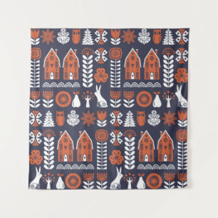 Tapete De Parede Padrão Vintage da Arte Folclórica Escandinava