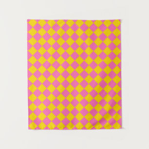 Tapete De Parede Padrão Xadrez Arlequim Diamante Amarelo Rosa