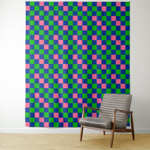 Tapete De Parede Padrão Xadrez Azul Verde Rosa Design