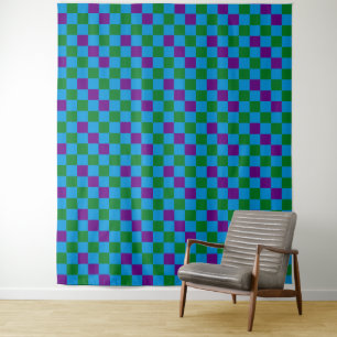 Tapete De Parede Padrão Xadrez Azul Verde Roxo Design