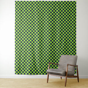 Tapete De Parede Padrão xadrez em verde-limão e azul-marinho