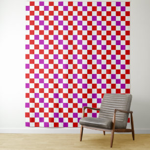 Tapete De Parede Padrão Xadrez Vermelho Branco Roxo Design