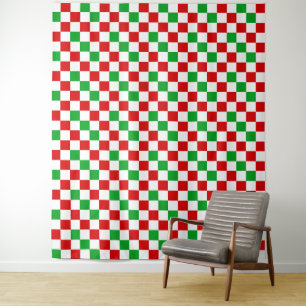 Tapete De Parede Padrão Xadrez Vermelho Branco Verde Design