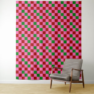 Tapete De Parede Padrão Xadrez Vermelho Rosa Verde Design