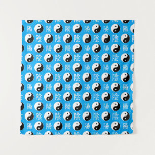 Tapete De Parede Padrão Yinyang Chinês de Fundo Azul