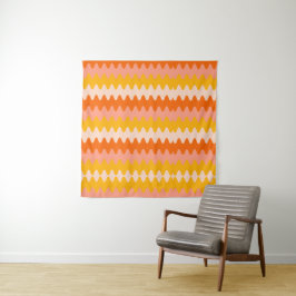 Tapete De Parede Padrão Zig Zag Moderno Amarelo, Laranja e Branco