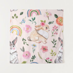 Tapete De Parede Padrões Florais De Coelhos De Páscoa Bonita