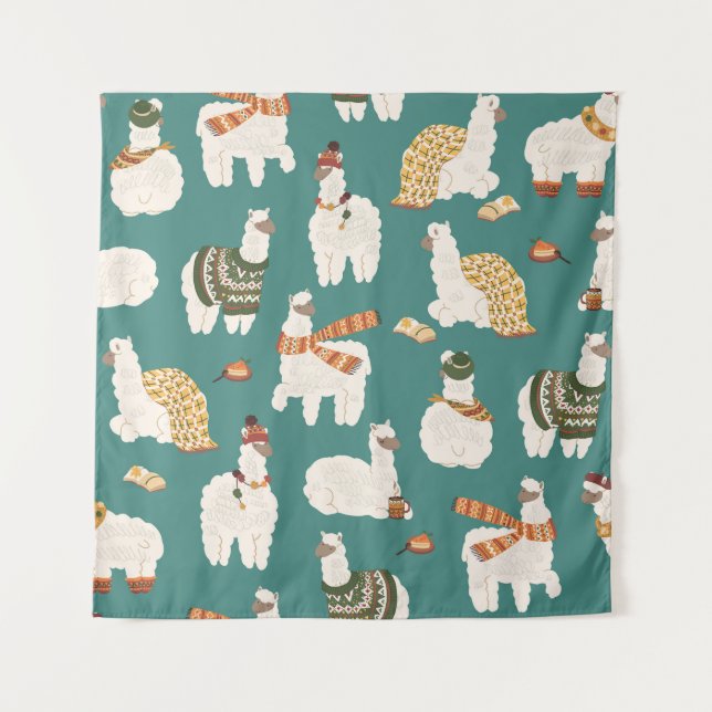 Tapete De Parede Padrões Sem Olho De Llama Alpaca Sweater. (Frente)