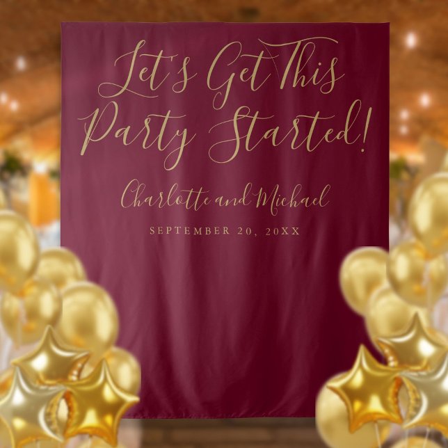 Tapete De Parede Painel de Fundo de Fotos Festa Burgundy e Dourado (Burgundy and Gold Party Started Photo Backdrop)