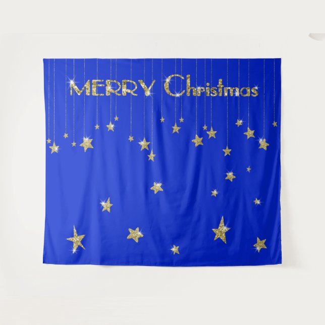 Tapete De Parede Painel de Fundo de Natal em Dourado e Azul para Fo (Frente (Horizontal))